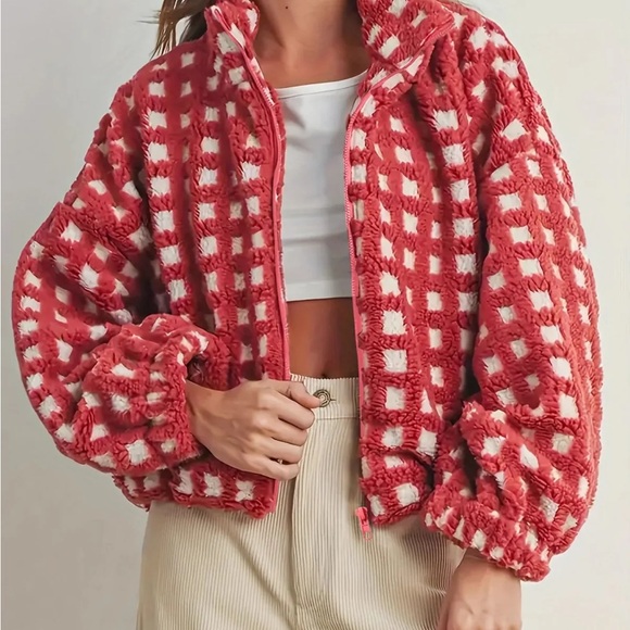 Buttermelon Jackets & Blazers - Butter Melon Checkered Teddy Jacket